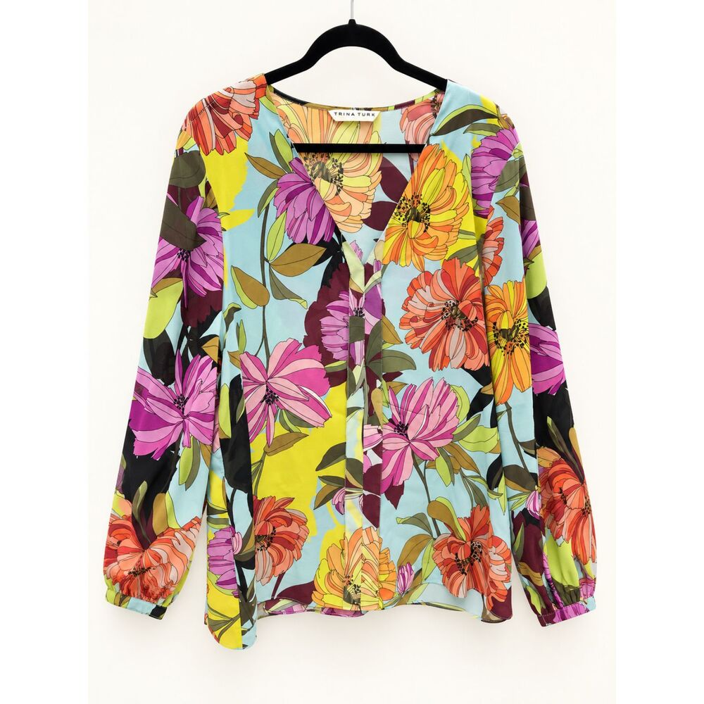 Trina Turk Floral Long-Sleeve Blouse – Size L